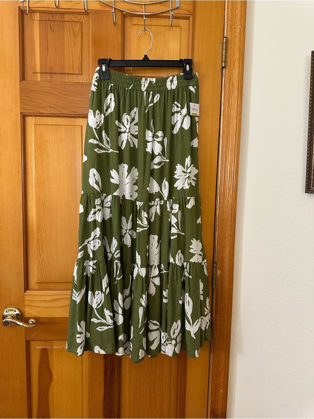 Sonoma Olive Green Maxi Skirt with White Floral Print